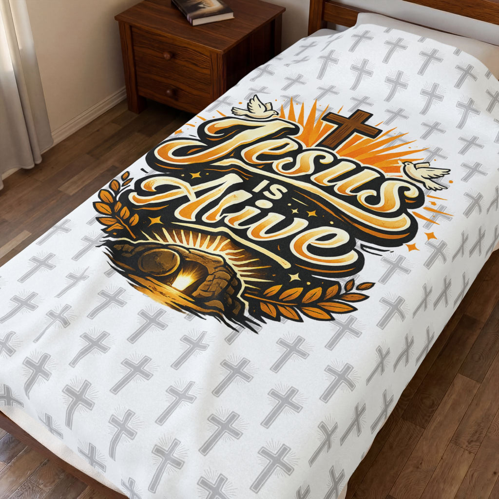 "Jesus Is Alive" Christian Velveteen plush blanket