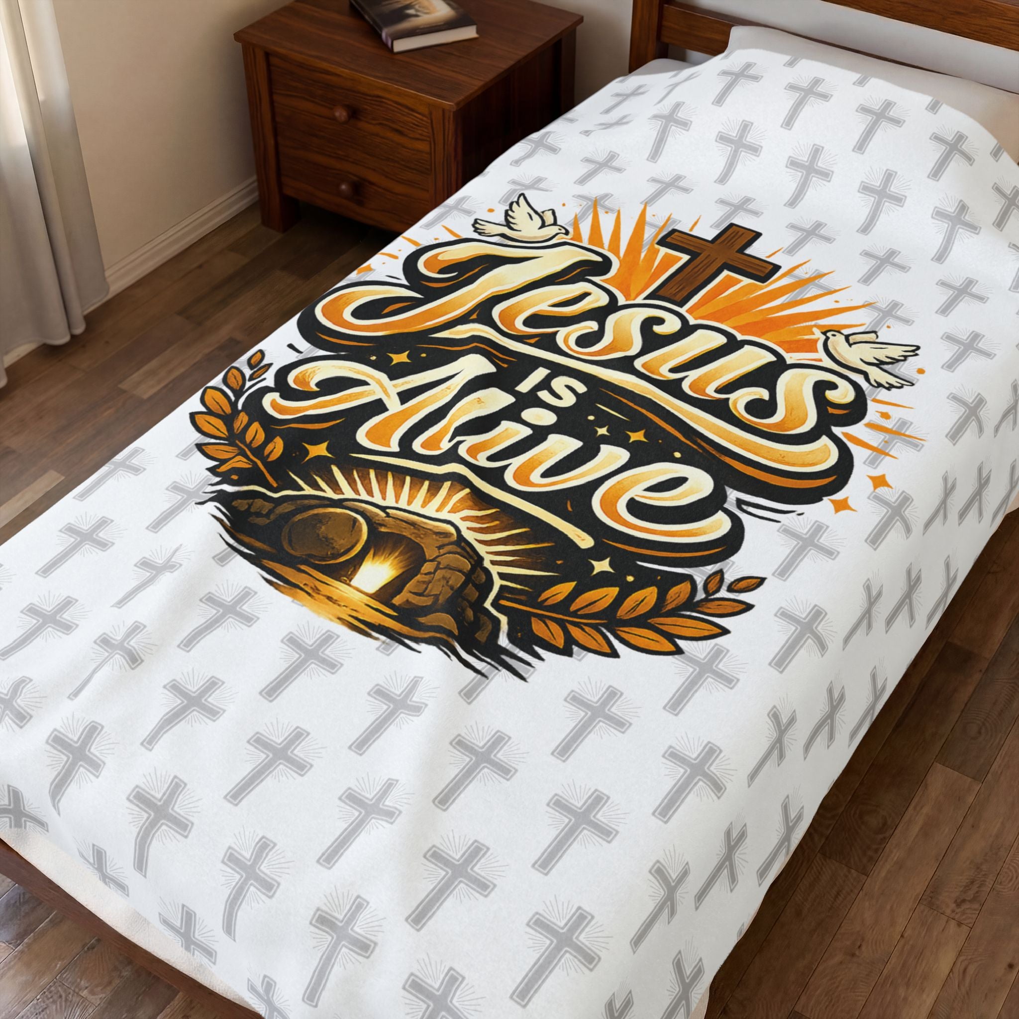 "Jesus Is Alive" Christian Velveteen plush blanket