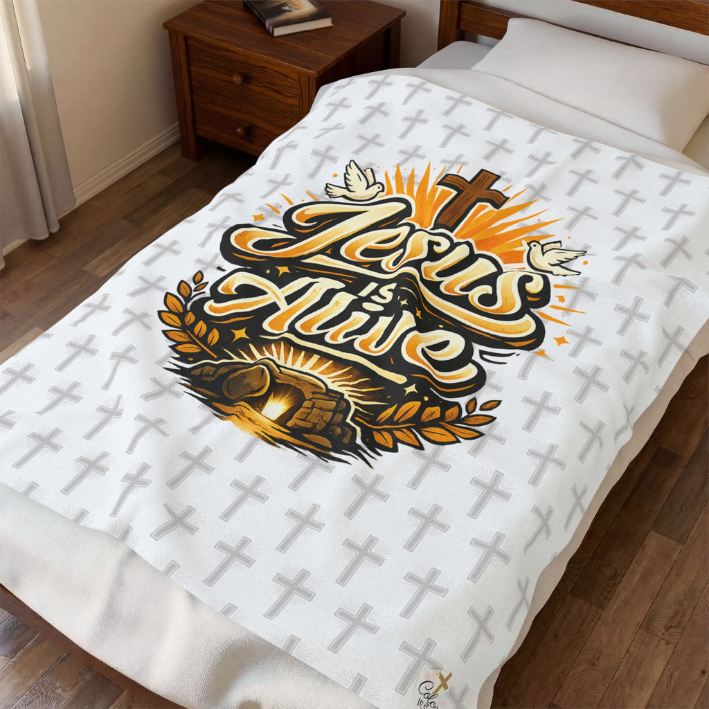 "Jesus Is Alive" Christian Velveteen plush blanket