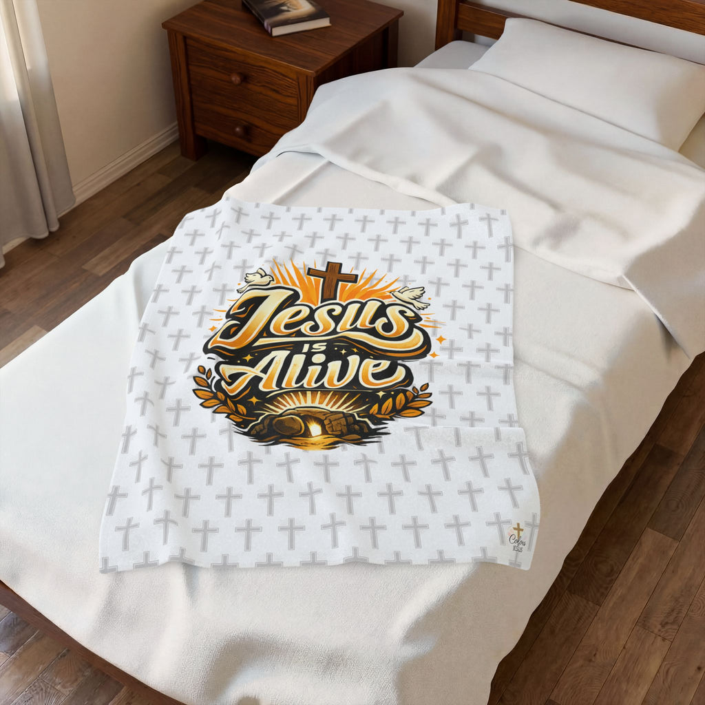 "Jesus Is Alive" Christian Velveteen plush blanket