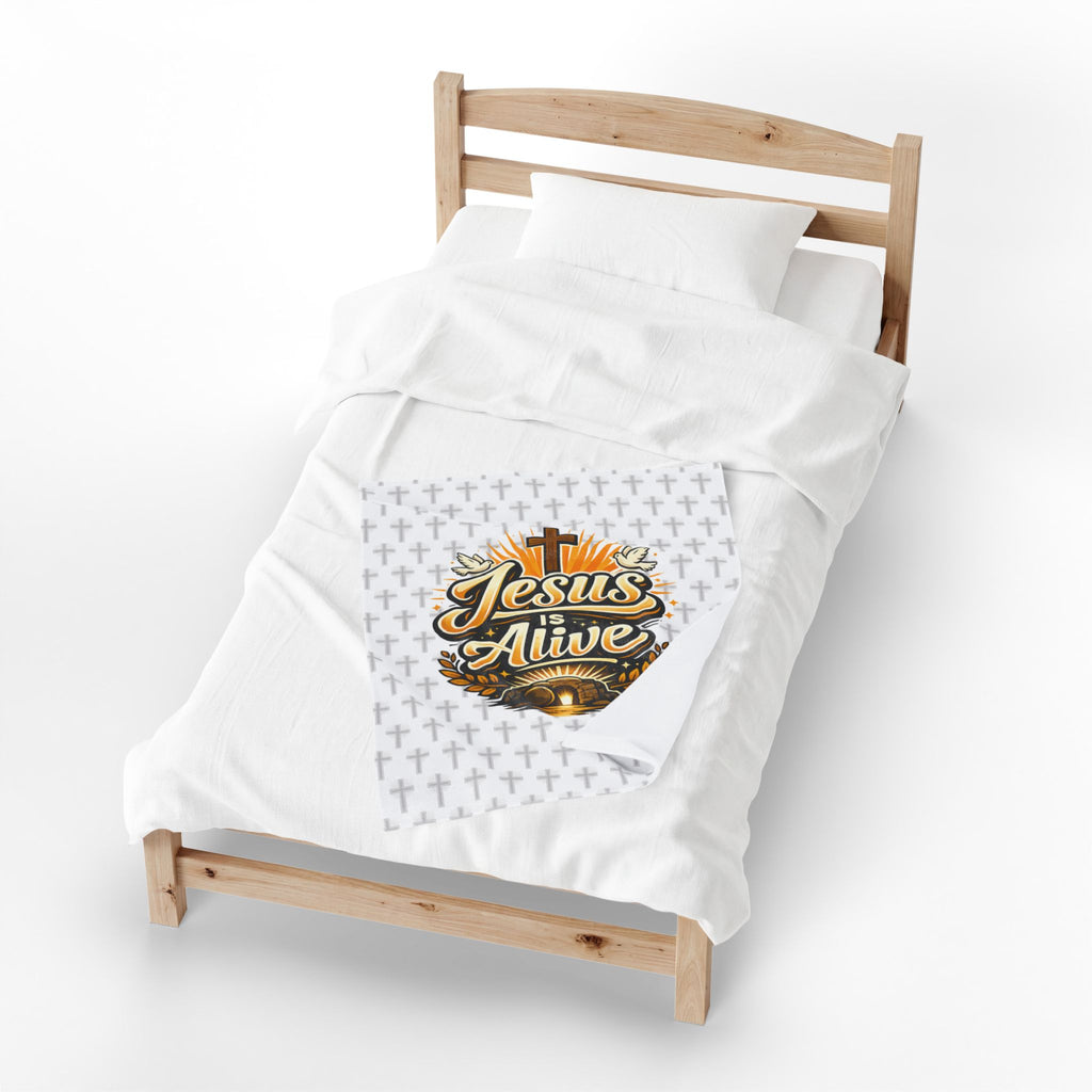 "Jesus Is Alive" Christian Velveteen plush blanket